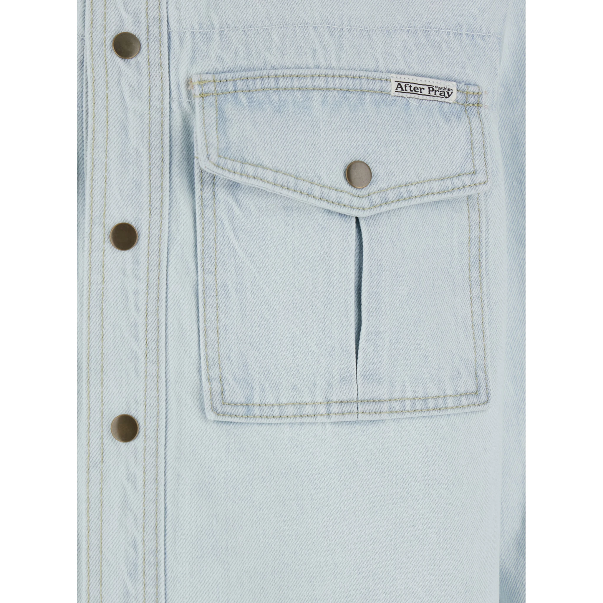 Light Blue Shirt with Chest Pockets and Logo Patch in Denim Man