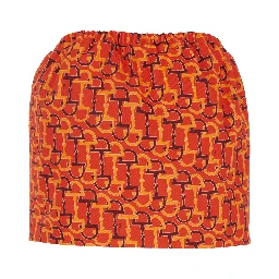 Orange Skirt with Elastic Waist and All-Over Horsebit Print in Cotton Woman