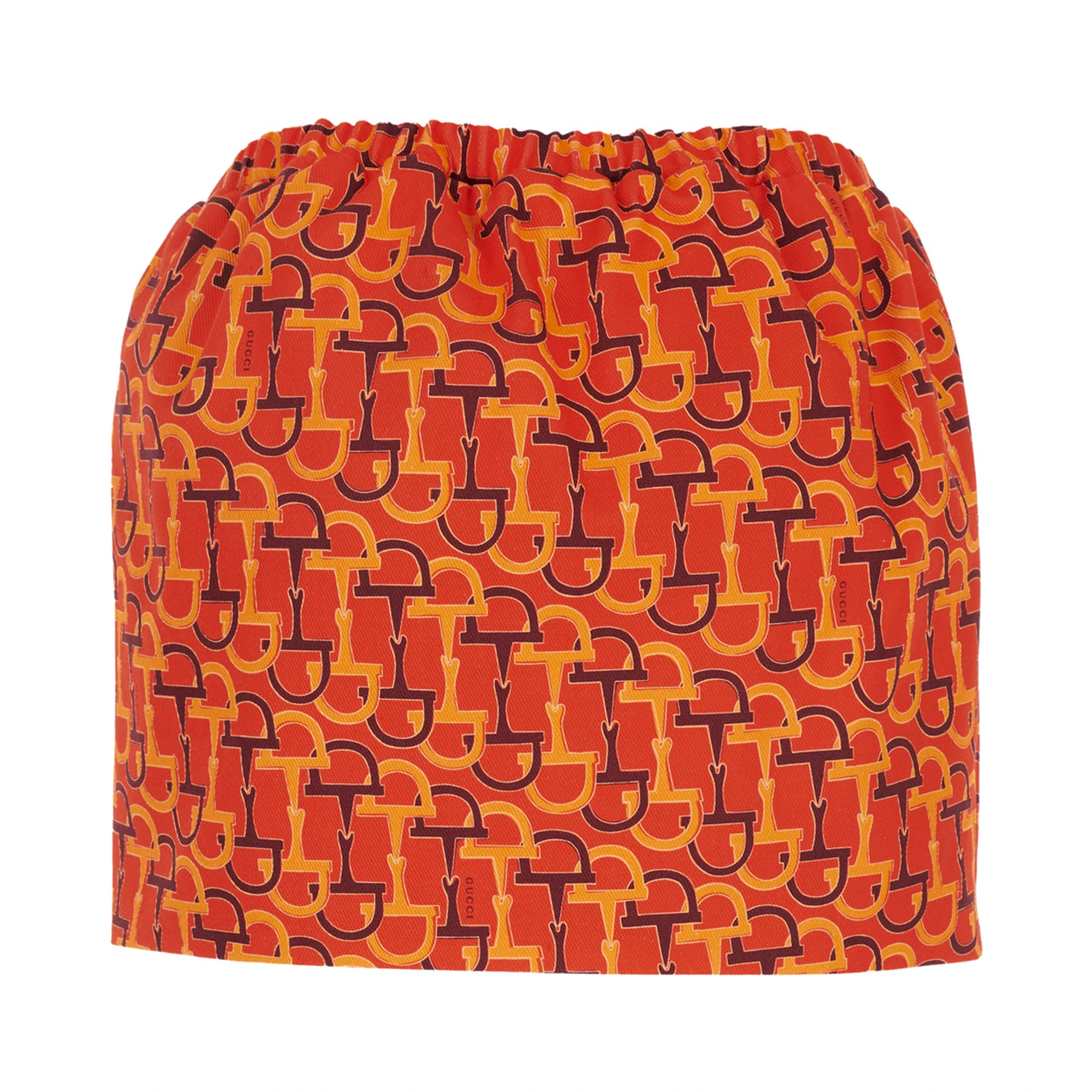 Orange Skirt with Elastic Waist and All-Over Horsebit Print in Cotton Woman