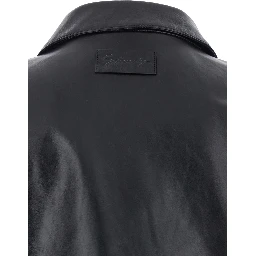 Black Jacket with Logo Patch on the Back in Leather Man