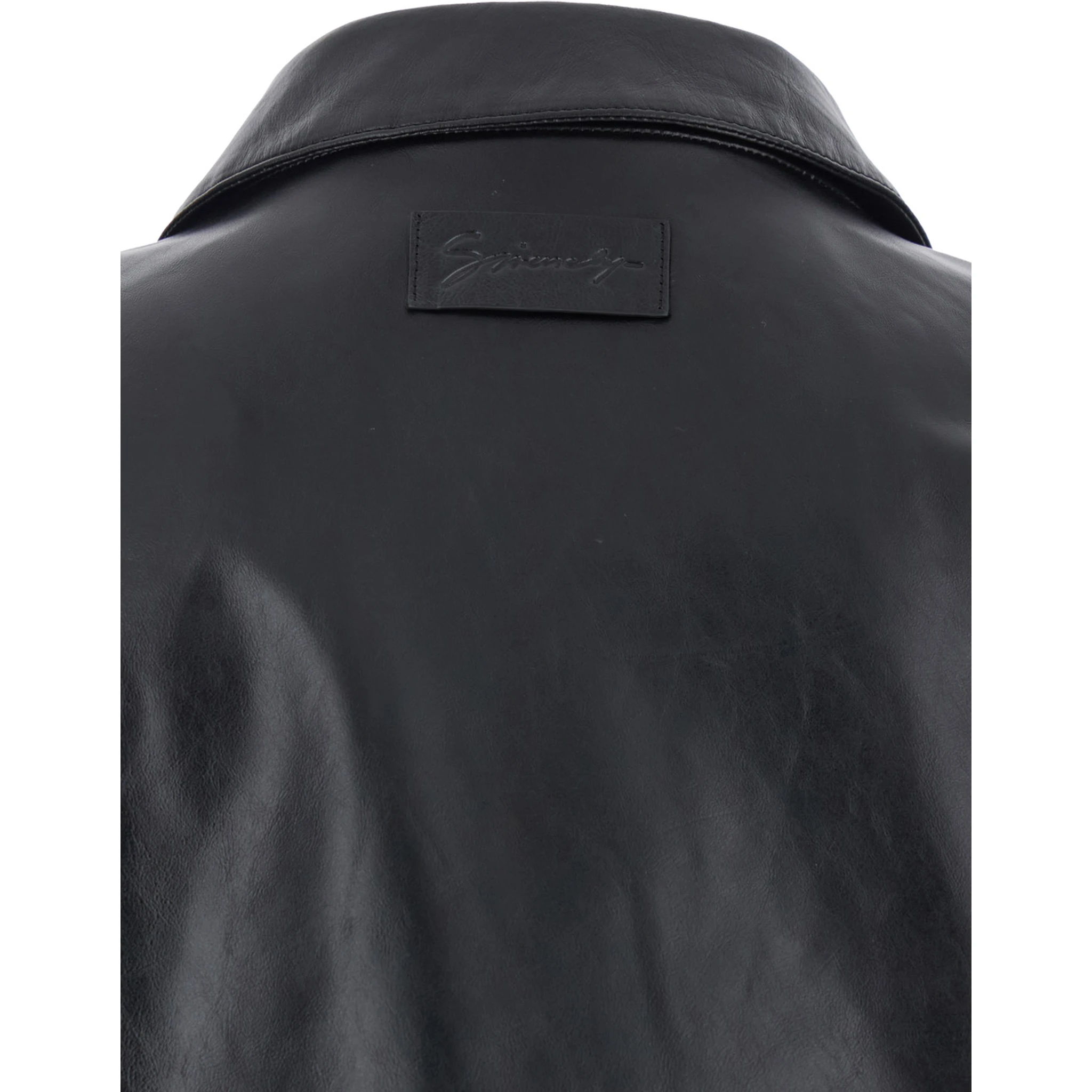 Black Jacket with Logo Patch on the Back in Leather Man