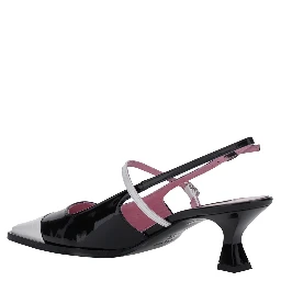 Cecile Black Slingback Pumps with Contrasting Toe and Sculpted Heel in Leather Woman