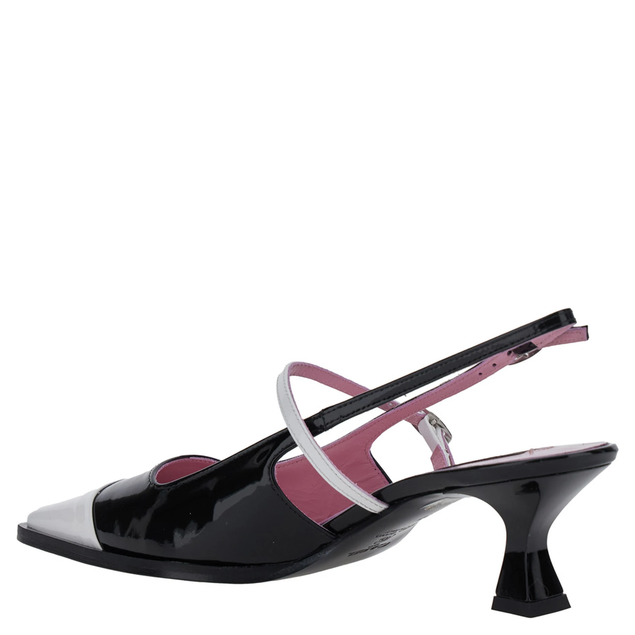Cecile Black Slingback Pumps with Contrasting Toe and Sculpted Heel in Leather Woman
