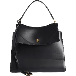 Nano Black Medium Handbag with Adjustable and Removable Shoulder Strap and Embossed Logo Lettering on the Rear in Leather Woman