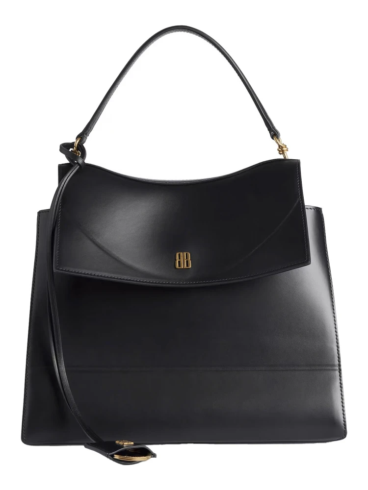Nano Black Medium Handbag with Adjustable and Removable Shoulder Strap and Embossed Logo Lettering on the Rear in Leather Woman