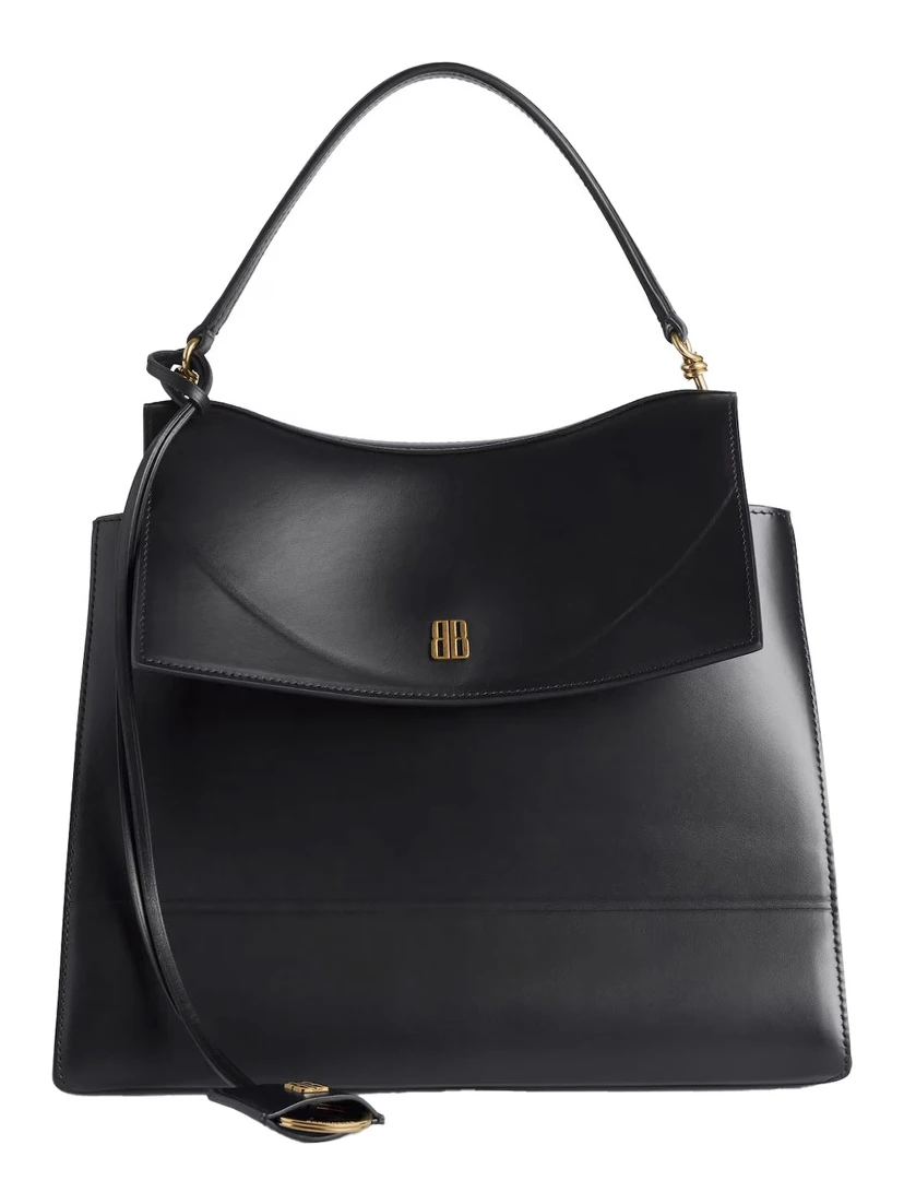 Nano Black Medium Handbag with Adjustable and Removable Shoulder Strap and Embossed Logo Lettering on the Rear in Leather Woman