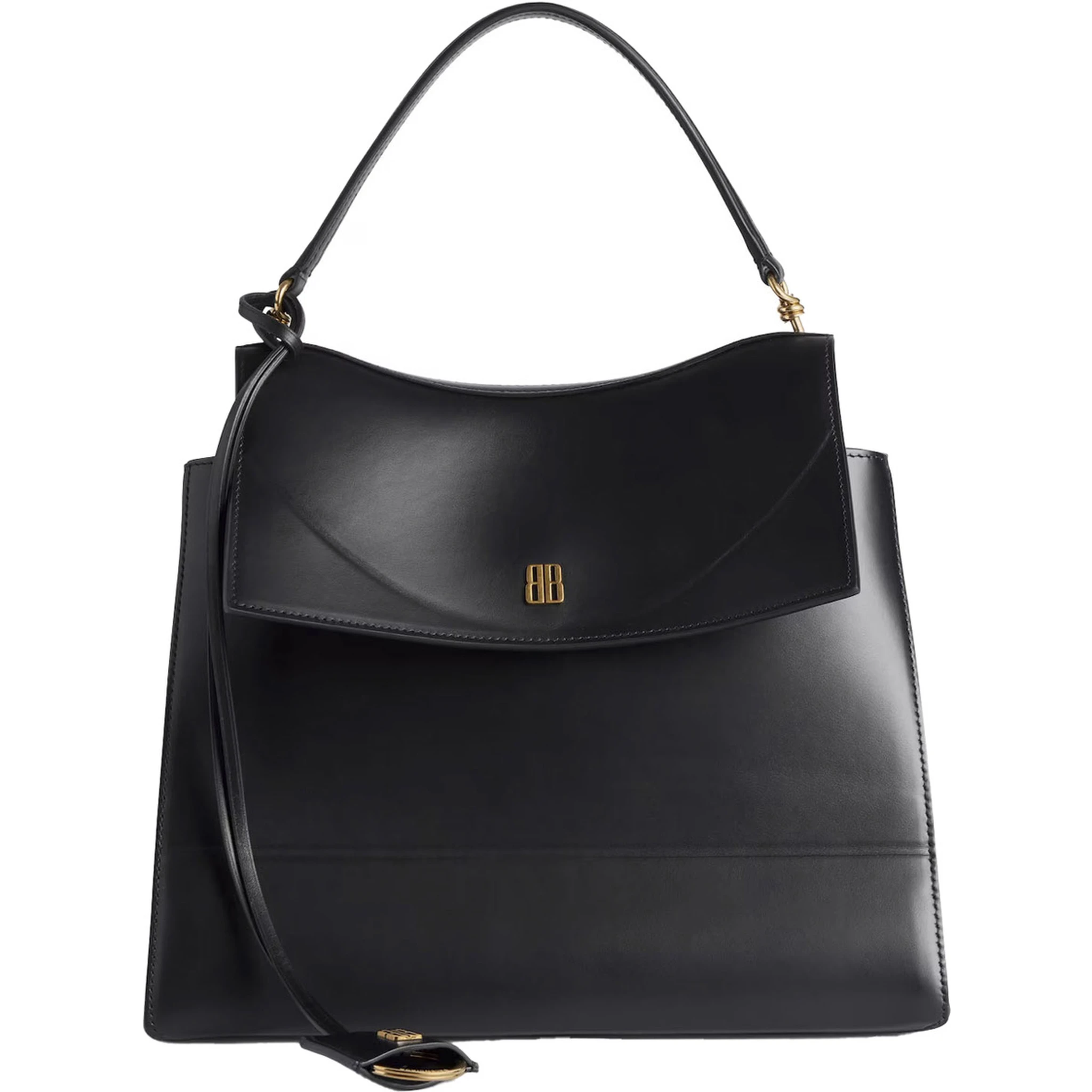 Nano Black Medium Handbag with Adjustable and Removable Shoulder Strap and Embossed Logo Lettering on the Rear in Leather Woman