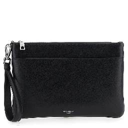Black Clutch with Removable Wrist Strap and Logo Lettering on the Front in Leather Man