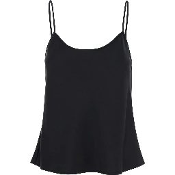 Black Tank Top with U Neckline in Satin Fabric Woman