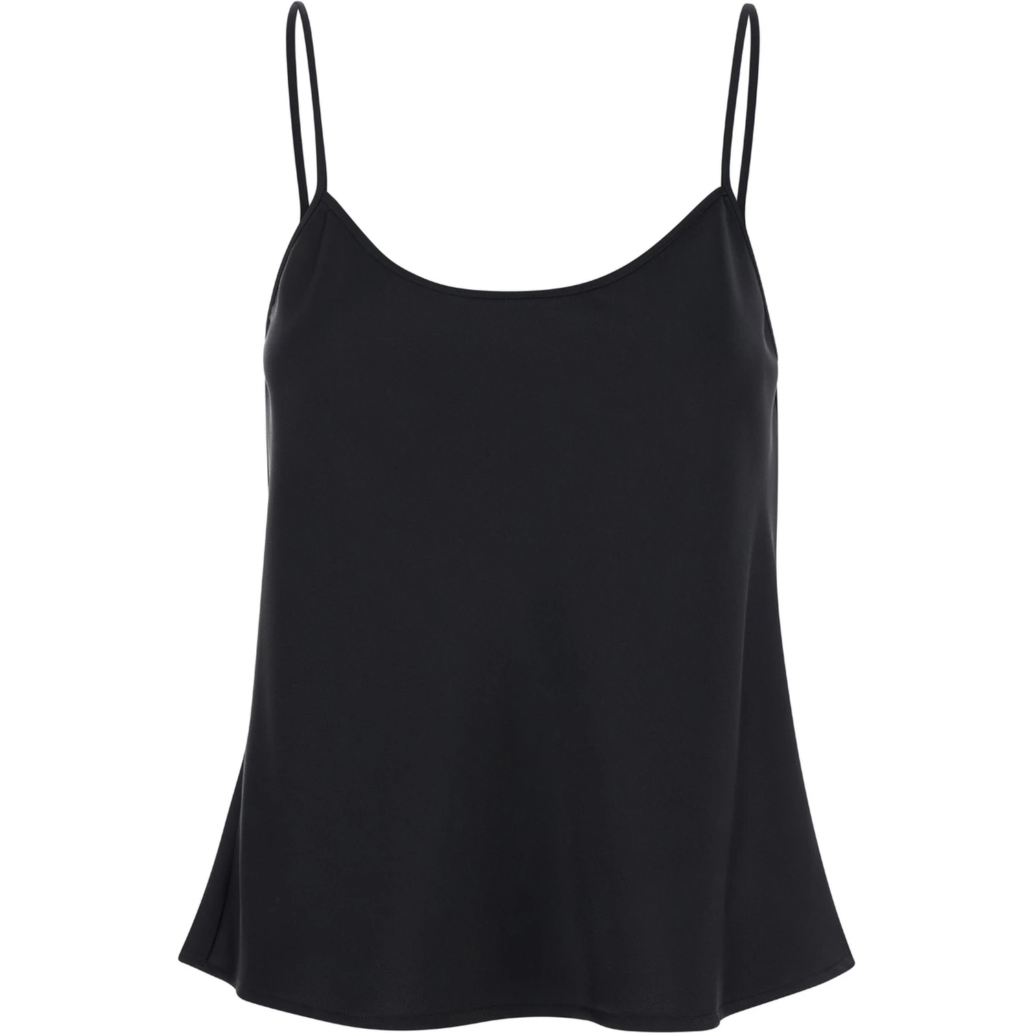 Black Tank Top with U Neckline in Satin Fabric Woman