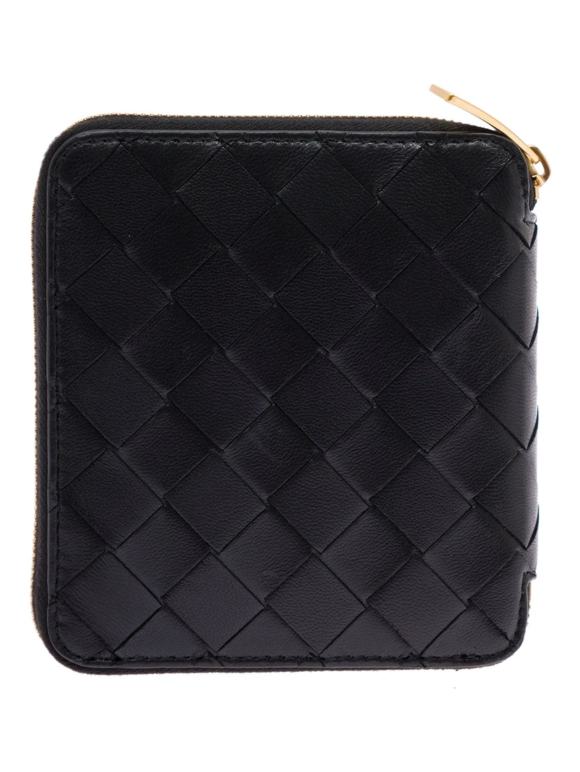 Bottega Veneta Woman Black Intreccio Leather Wallet