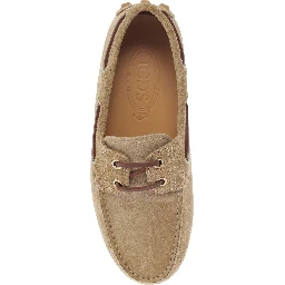 Gommino Beige Loafers with Woven Tie in Suede Woman