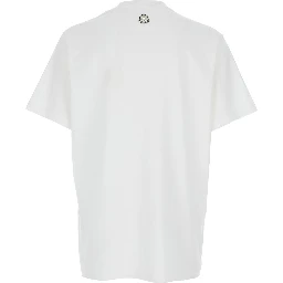 White Crewneck T-Shirt with Logoed Motif and Car Print in Cotton Jersey Man