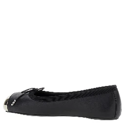 Black Ballet Flats with Metallic Toe in Smooth Leather Woman