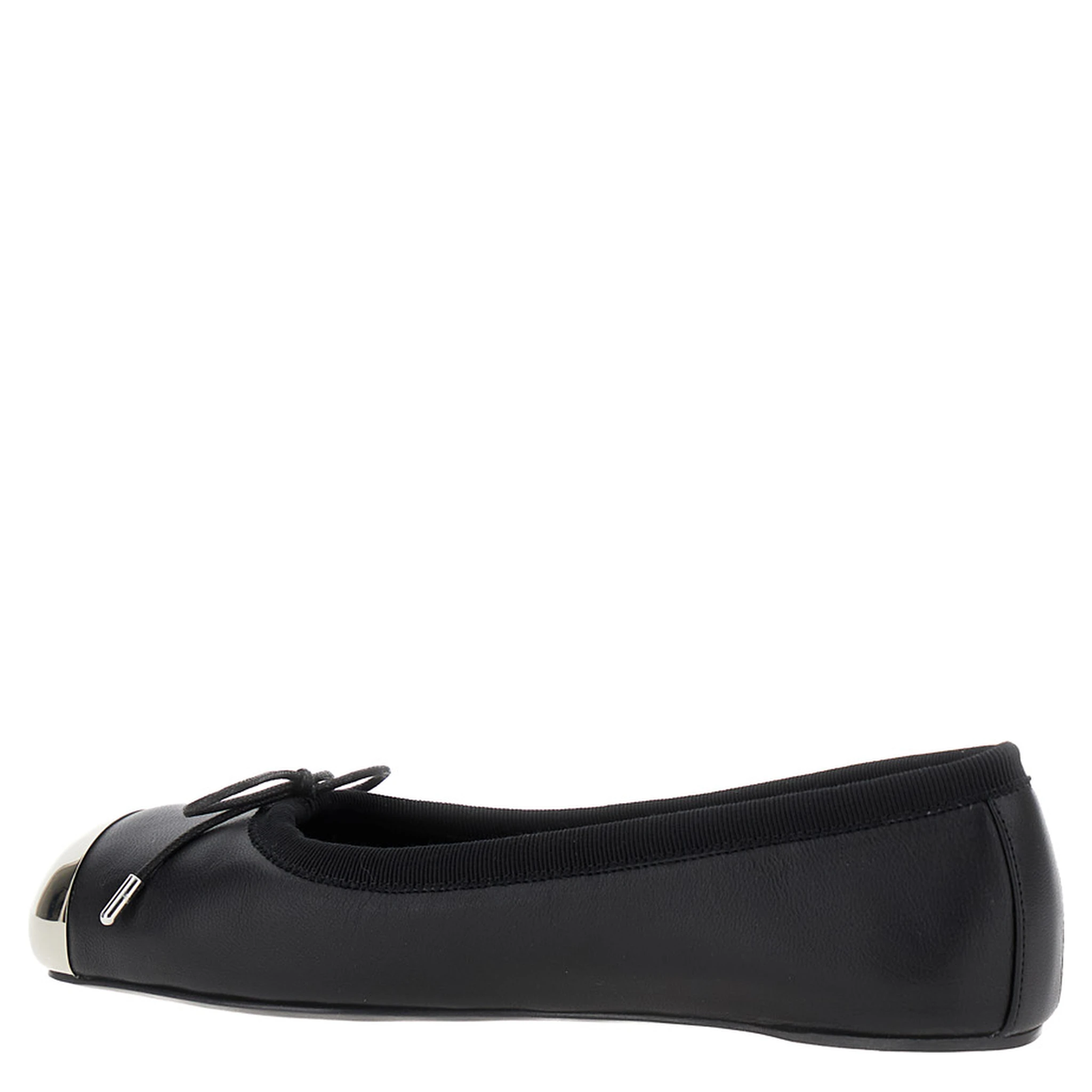 Black Ballet Flats with Metallic Toe in Smooth Leather Woman
