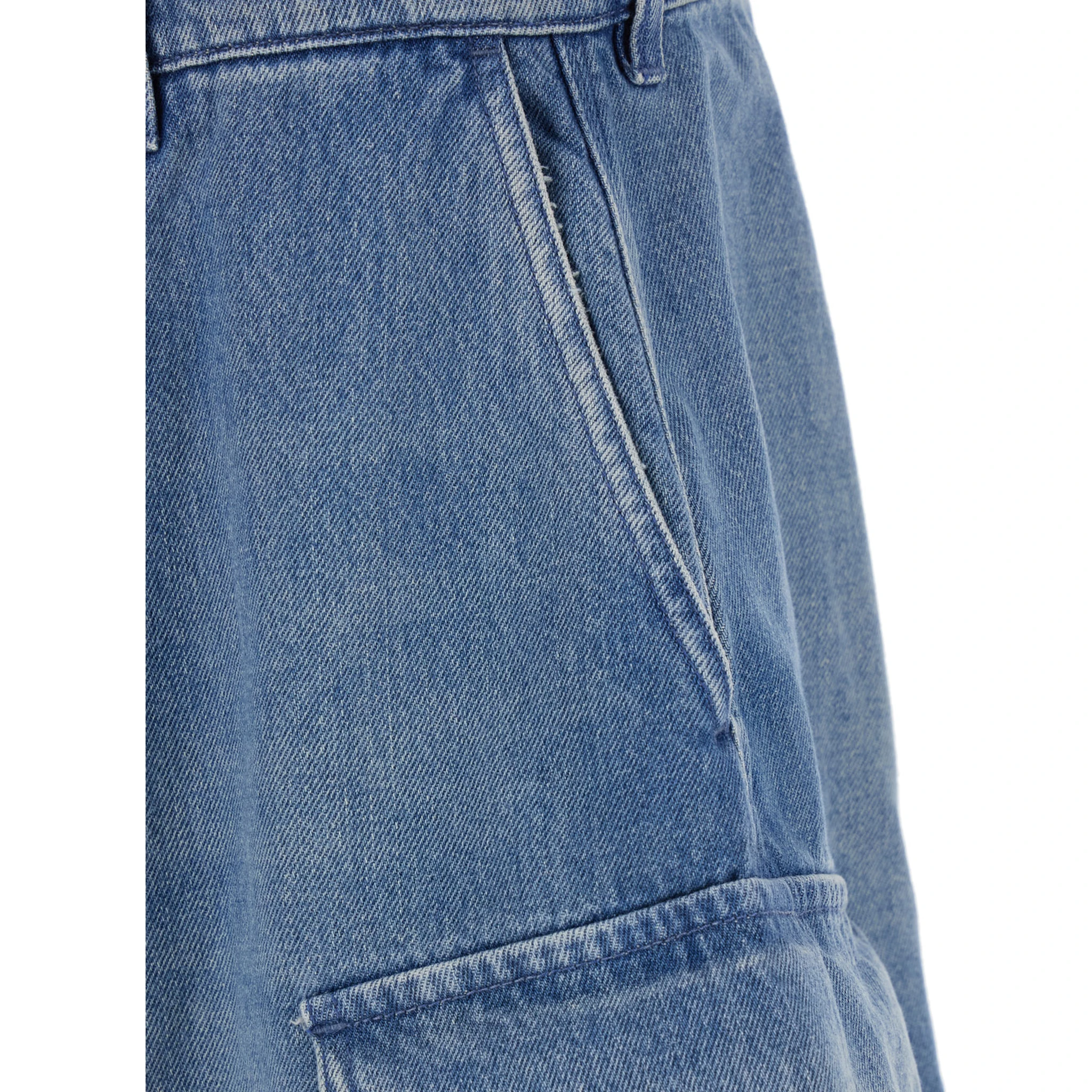 Light Blue Bermuda Shorts with Cargo Pockets and Logo Patch on the Back in Denim Man