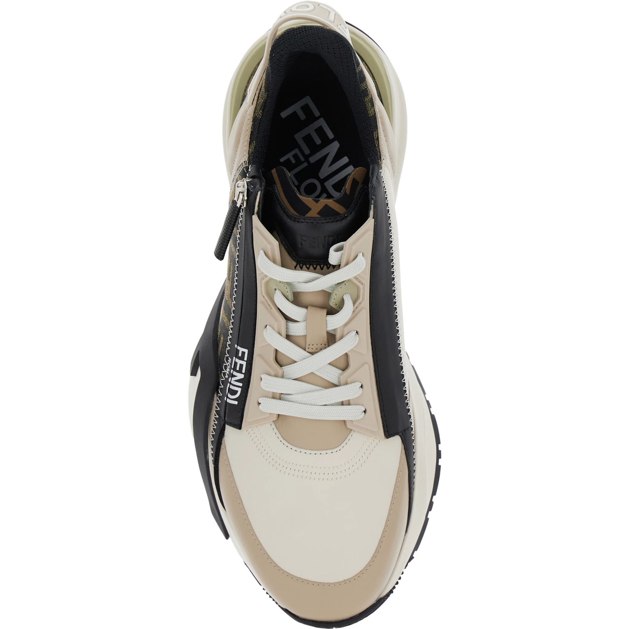 Fendi Flow Beige Low-Top Sneaker with Logo Detail in Leather Man