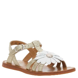 Plagette Metallic Open Toe Sandals with Daisy Flower Application on Front in Leather Girl