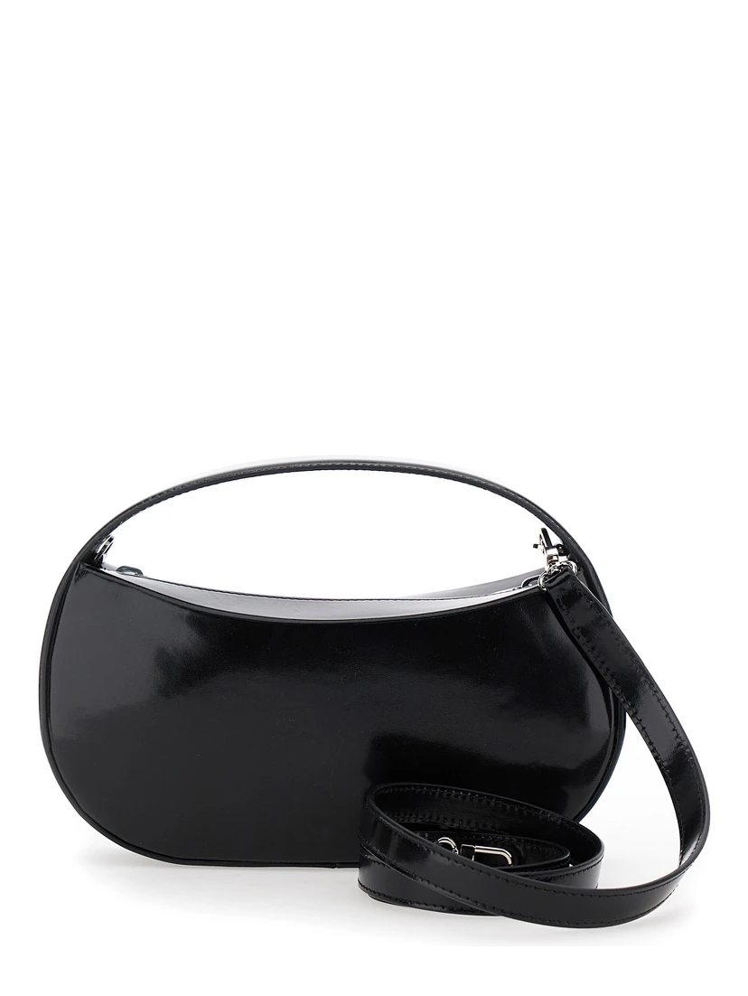 Sound Swipe Small Black Handbag with Logo Detail in Leather Woman