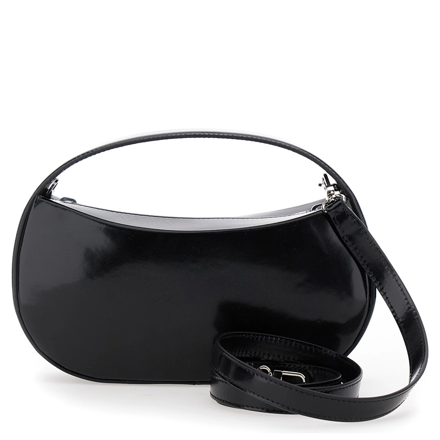 Sound Swipe Small Black Handbag with Logo Detail in Leather Woman