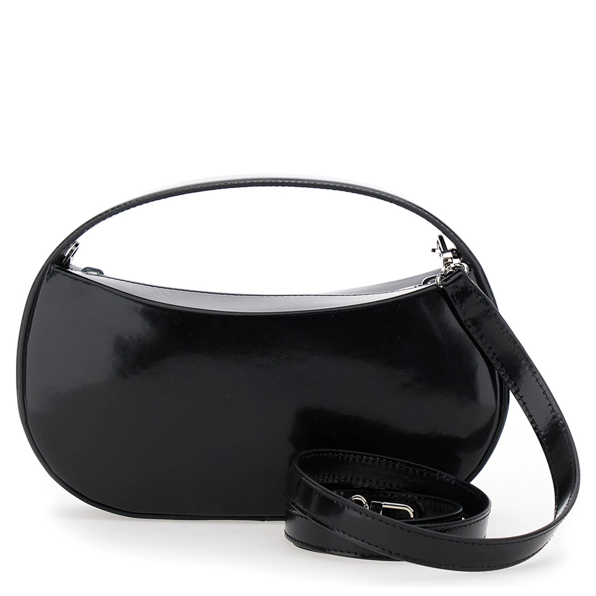 Sound Swipe Small Black Handbag with Logo Detail in Leather Woman