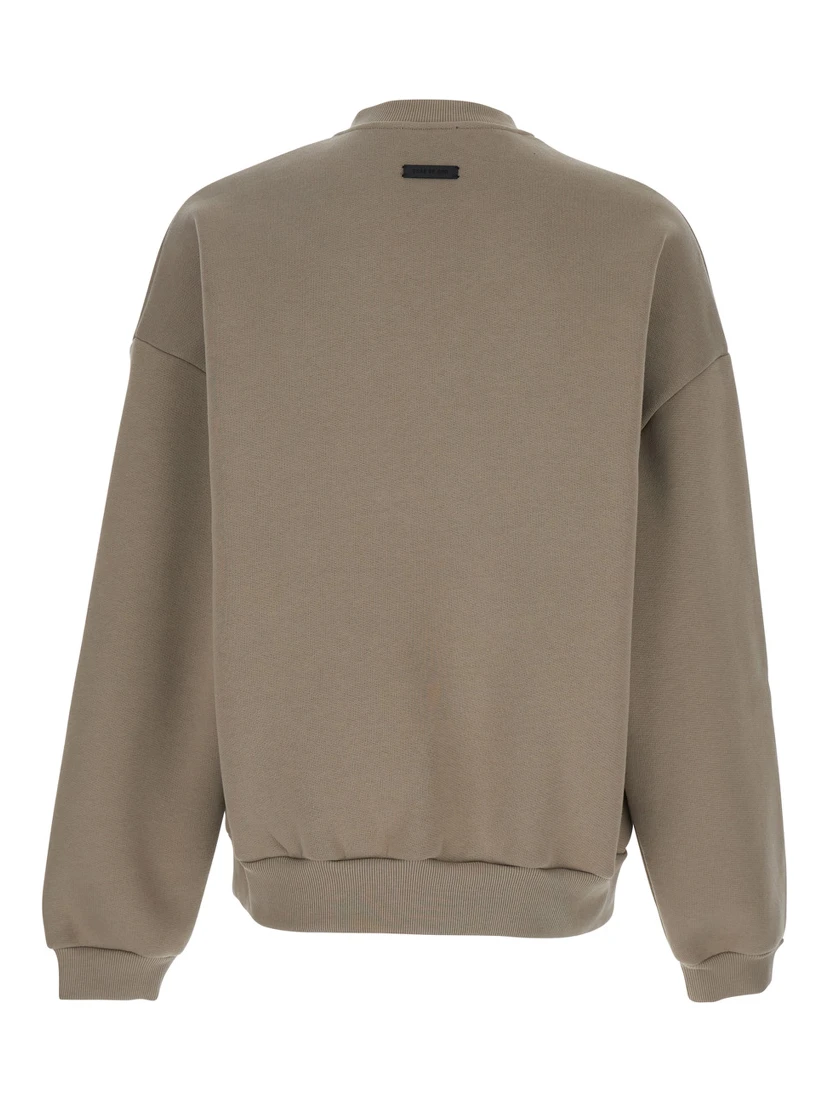 Eternal Beige Crewneck T-Shirt with Dropped Shoulders and Tonal Embroidery on the Front in Cotton Blend Man