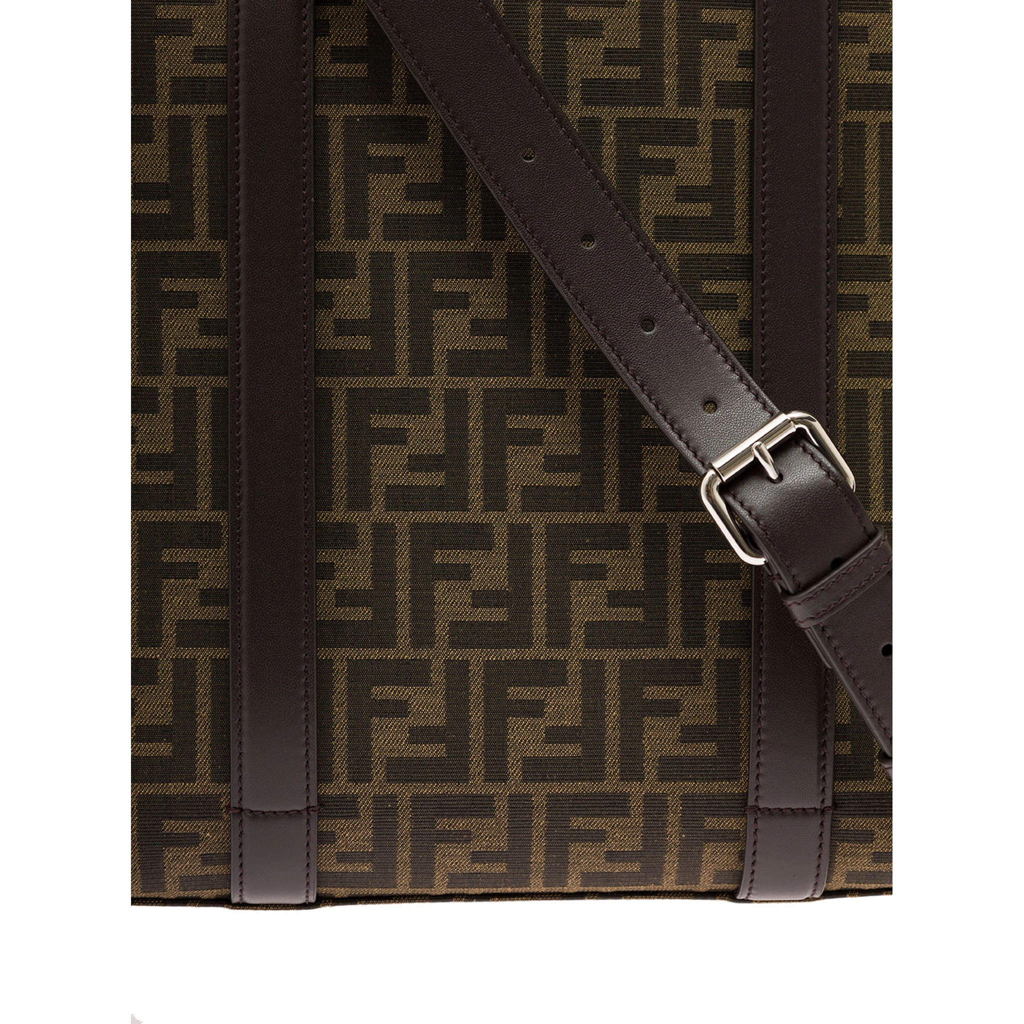 Brown and Beige FF Jacquard Fabric Tote Bag in Cotton Blend Man