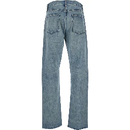 Blue Five-Pocket Jeans with Front Logo Patch in Denim Man