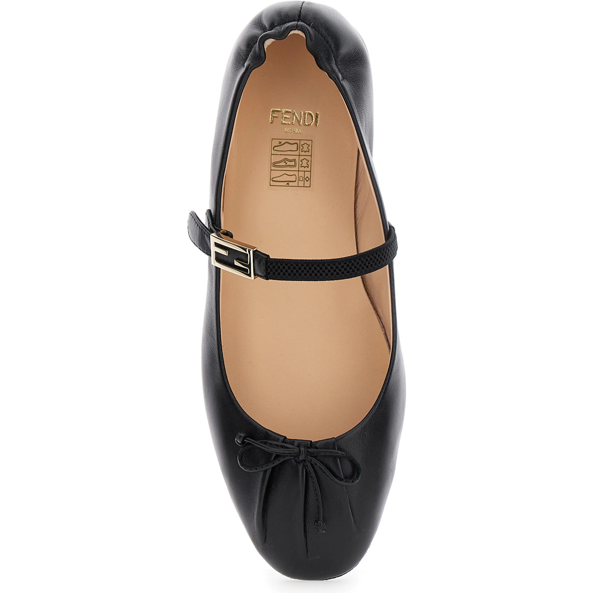 Black Ballerinas with Curled Heel and FF Logo Plaque on the Strap in Leather Woman