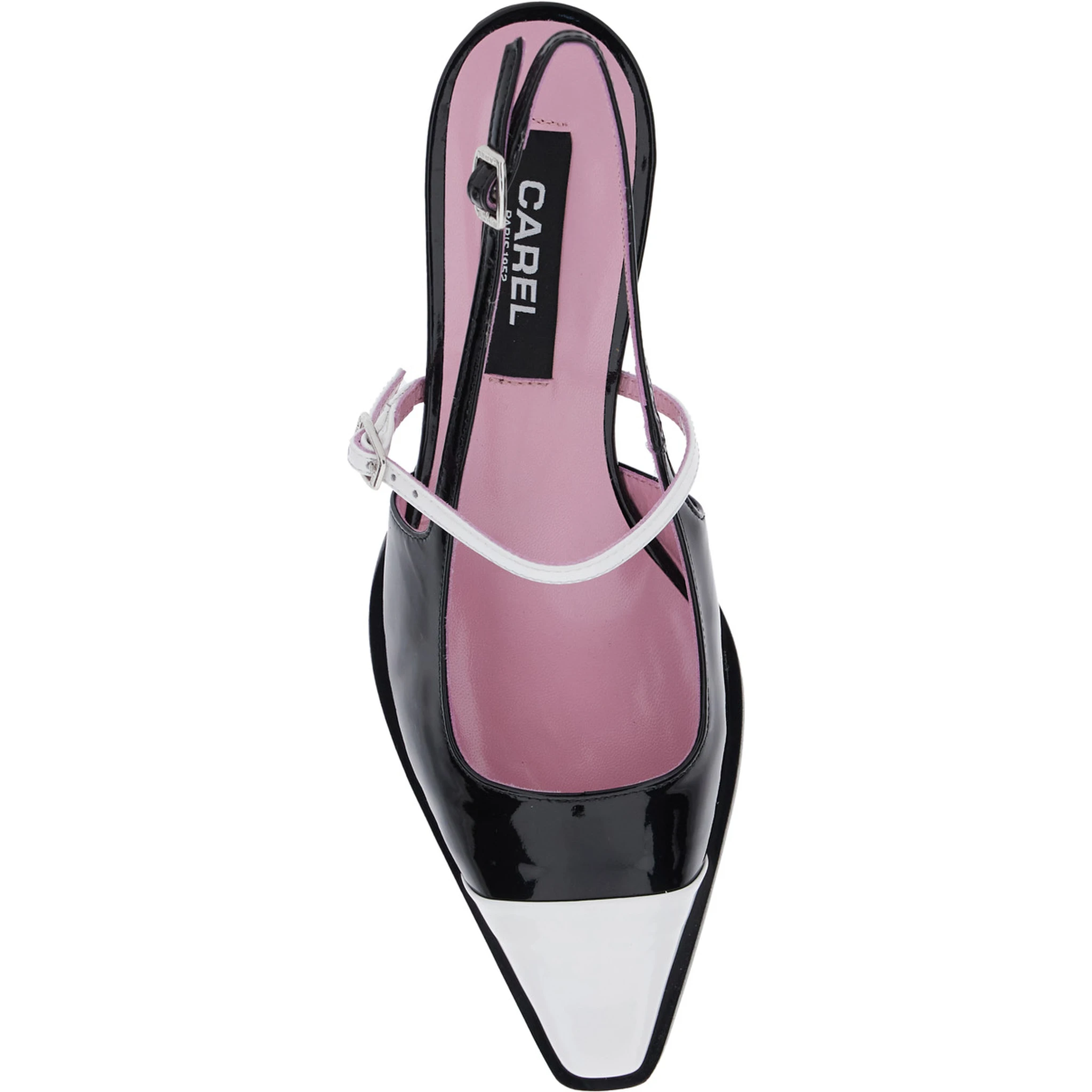 Cecile Black Slingback Pumps with Contrasting Toe and Sculpted Heel in Leather Woman