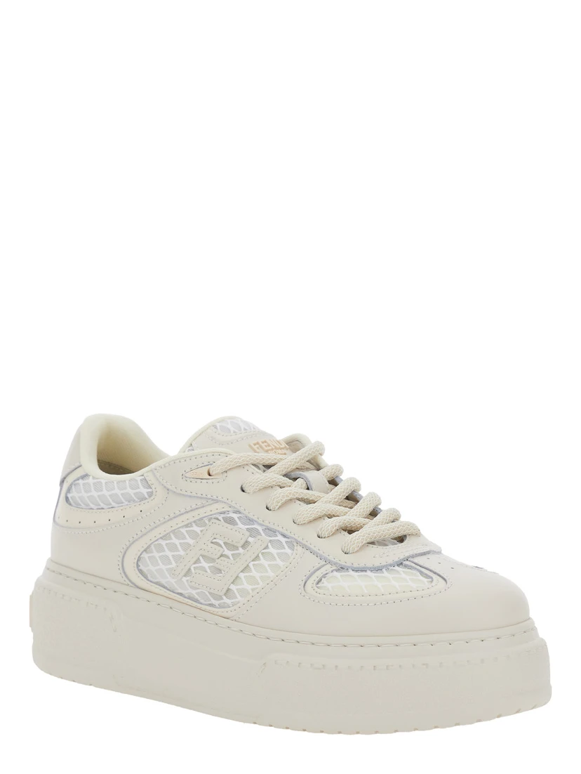Match White Sneakers With Mesh Inserts And Embossed Logo On The Back In Leather Woman