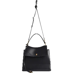 Nano Black Medium Handbag with Adjustable and Removable Shoulder Strap and Embossed Logo Lettering on the Rear in Leather Woman