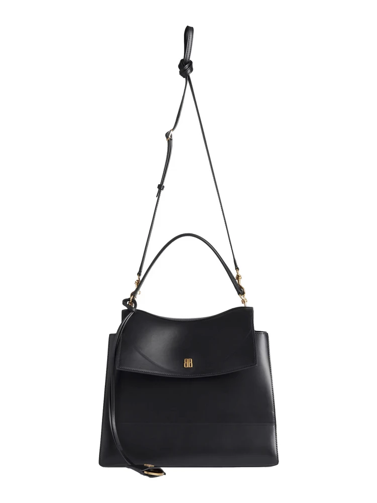 Nano Black Medium Handbag with Adjustable and Removable Shoulder Strap and Embossed Logo Lettering on the Rear in Leather Woman alternative