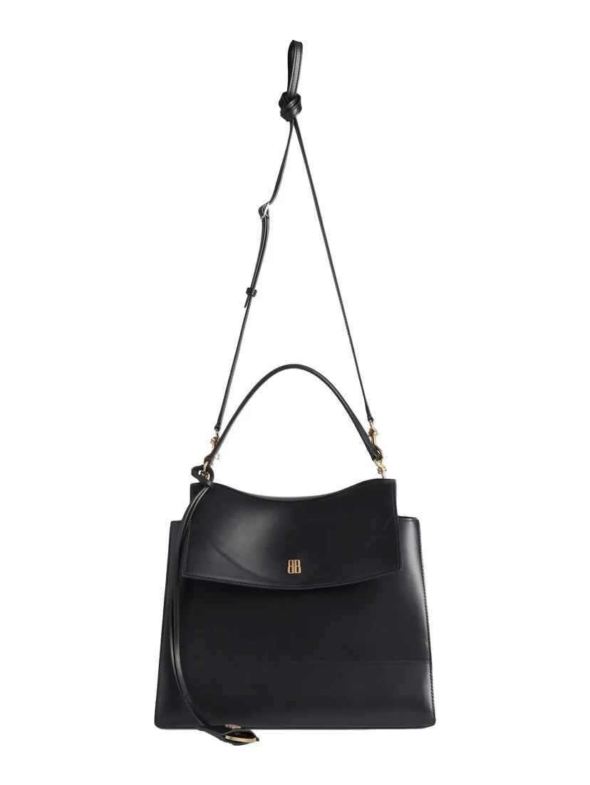 Nano Black Medium Handbag with Adjustable and Removable Shoulder Strap and Embossed Logo Lettering on the Rear in Leather Woman