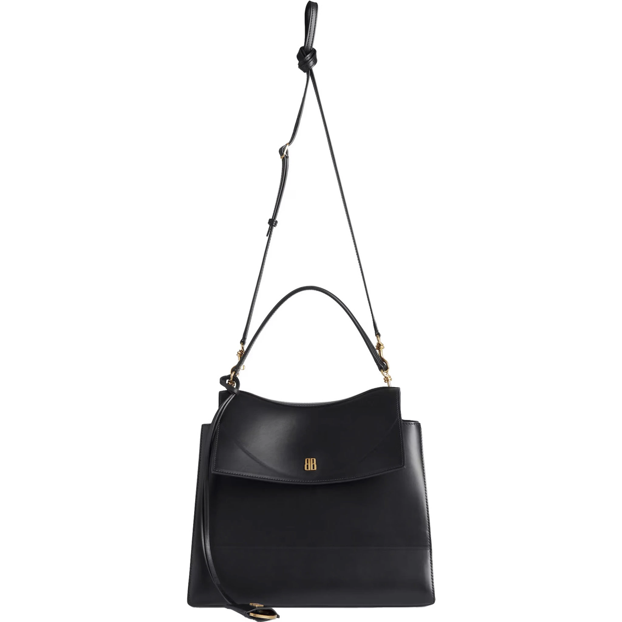Nano Black Medium Handbag with Adjustable and Removable Shoulder Strap and Embossed Logo Lettering on the Rear in Leather Woman