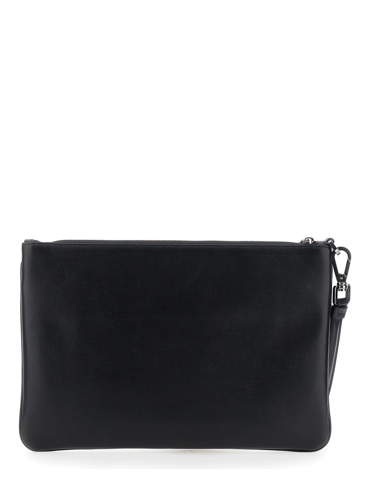 Black Clutch with Removable Wrist Strap and Logo Lettering on the Front in Leather Man alternative