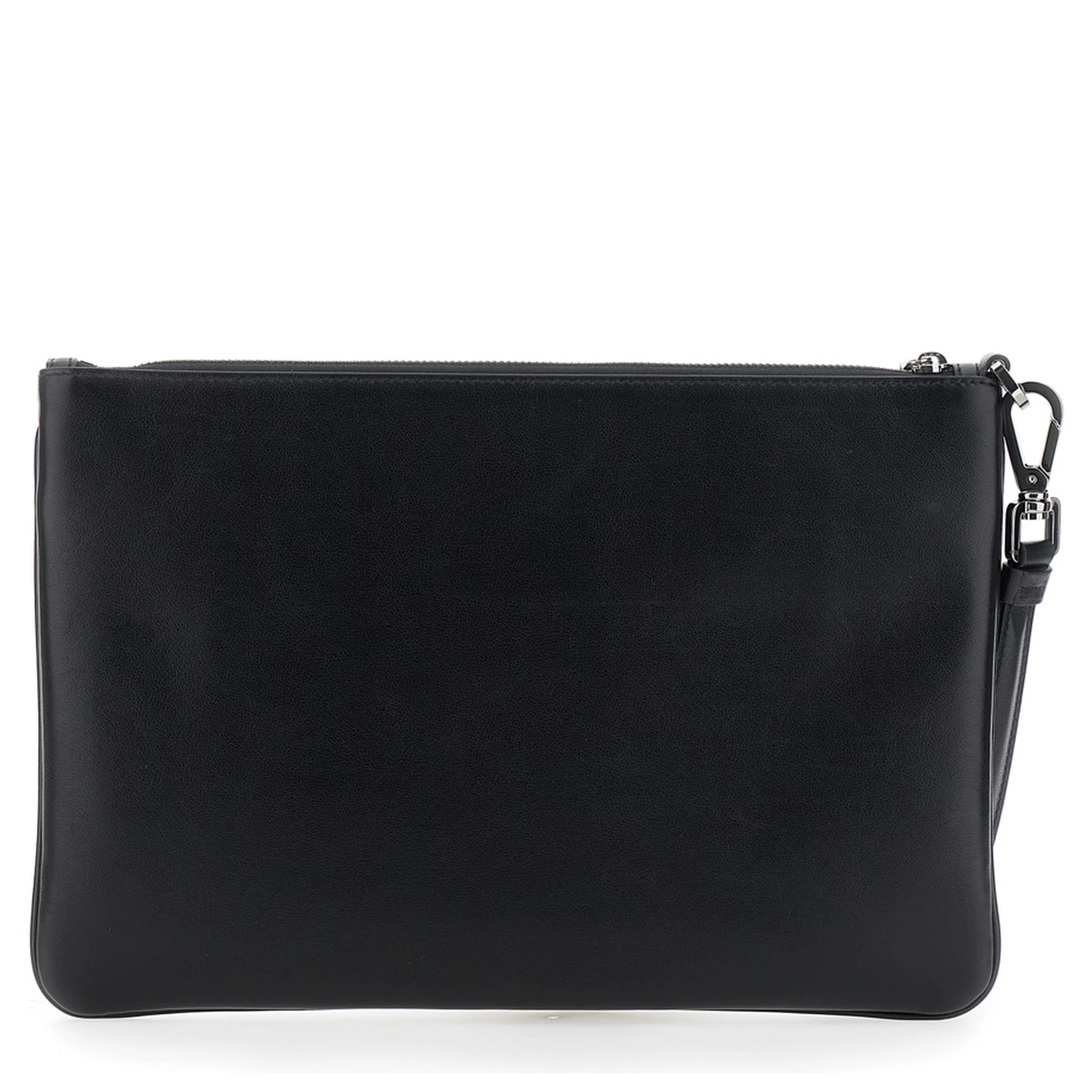 Black Clutch with Removable Wrist Strap and Logo Lettering on the Front in Leather Man