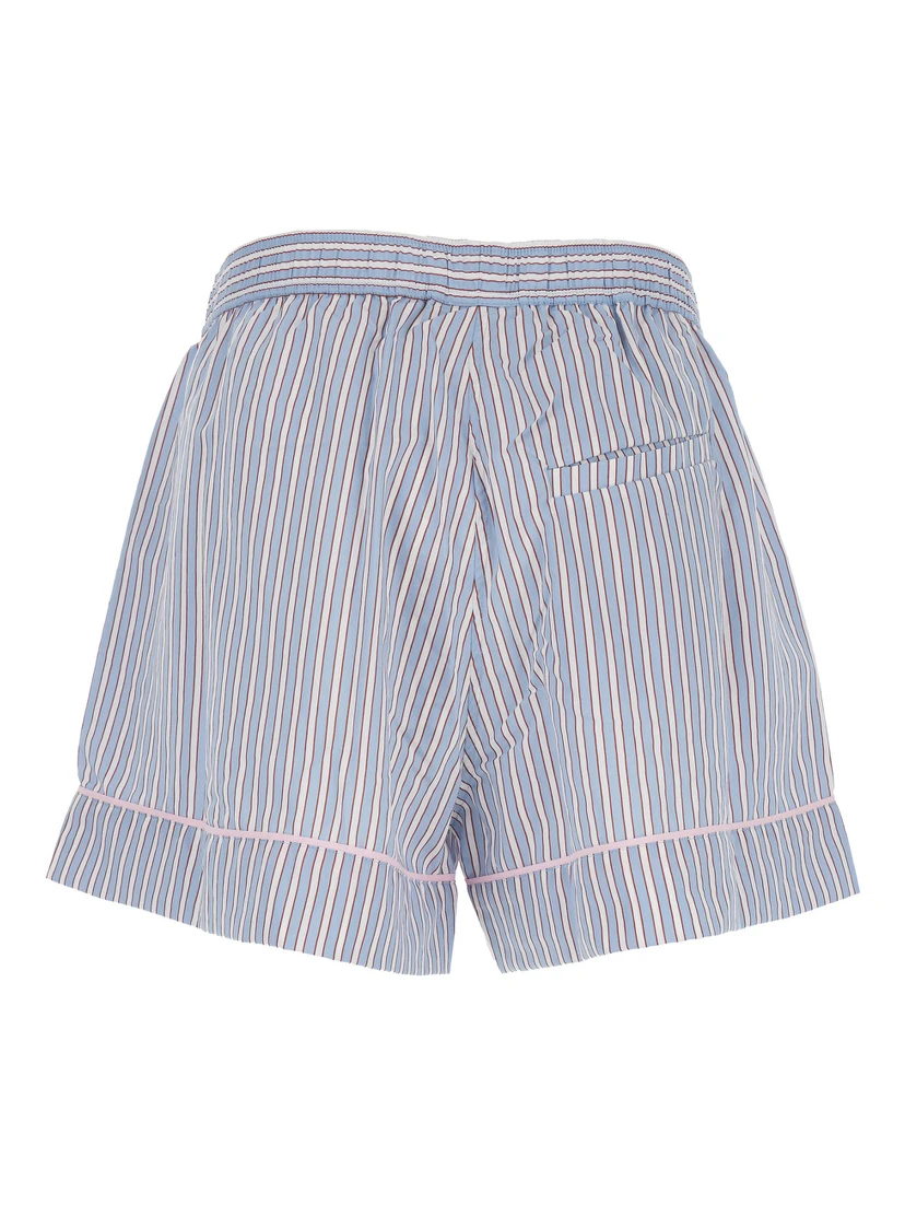 Violet Shorts with Logo Patch on the Front and All-Over Striped Motif in Viscose Blend Woman