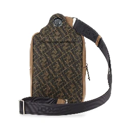 Brown Crossbody Bag with Logo Plaque on the Front and Shoulder Strap in FF Canvas and Leather Woman