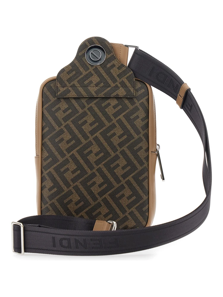 Brown Crossbody Bag with Logo Plaque on the Front and Shoulder Strap in FF Canvas and Leather Woman alternative
