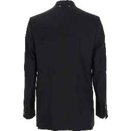 Black Double-Breasted Jacket with Peak Lapels in Virgin Wool Man