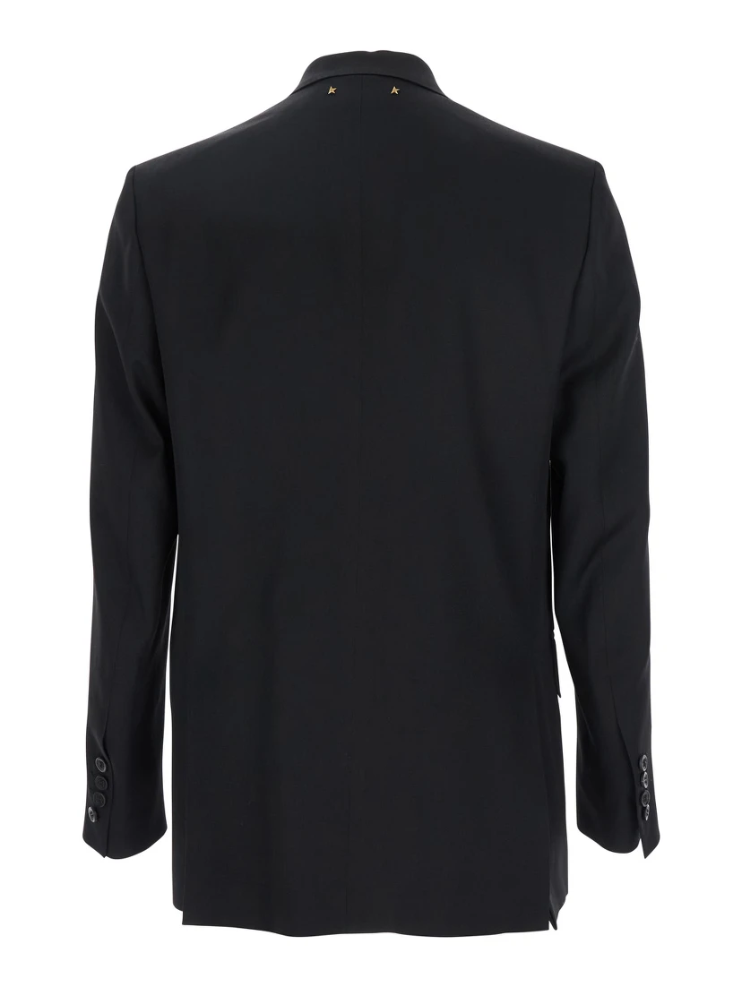 Black Double-Breasted Jacket with Peak Lapels in Virgin Wool Man