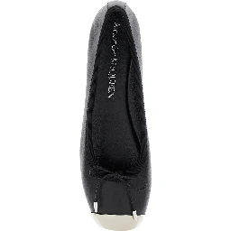 Black Ballet Flats with Metallic Toe in Smooth Leather Woman