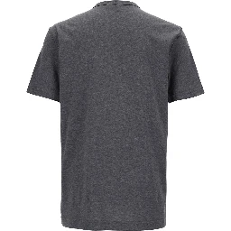 Grey Crewneck T-Shirt with Logo Plaque in Cotton Man
