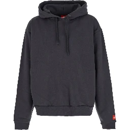 Grey Hoodie with Logo on Sleeve in Cotton Man