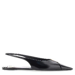 Babylone Black Slingback Ballet Shoes with Cassandre Plaque and Elastic Slingback Strap in Leather Woman