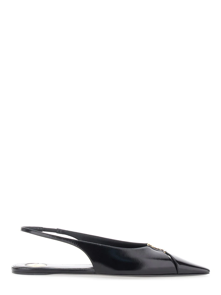 Babylone Black Slingback Ballet Shoes with Cassandre Plaque and Elastic Slingback Strap in Leather Woman