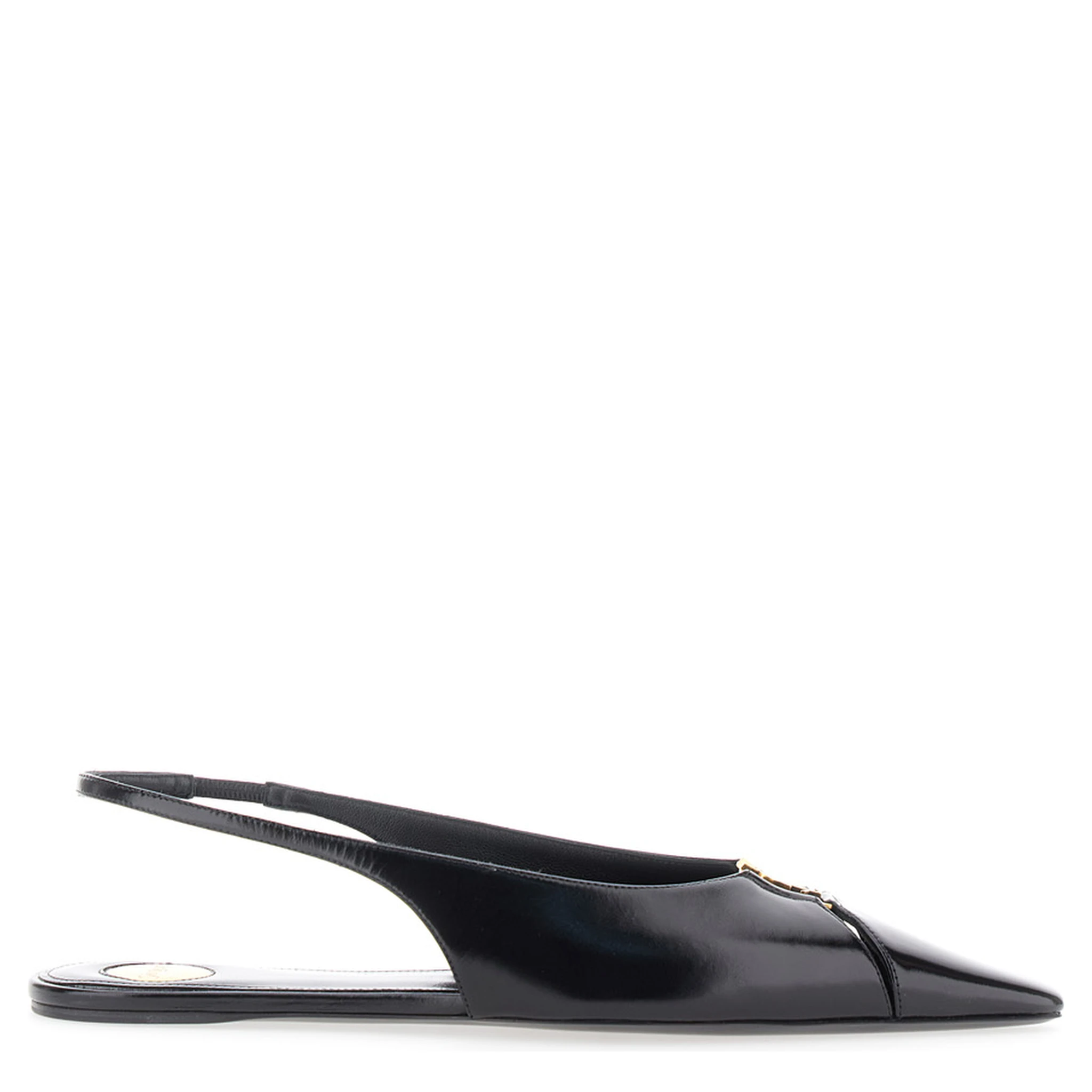 Babylone Black Slingback Ballet Shoes with Cassandre Plaque and Elastic Slingback Strap in Leather Woman
