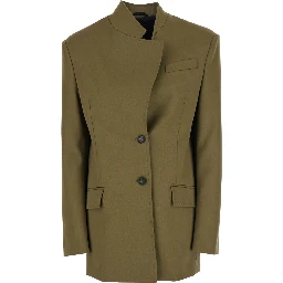 Green Jacket with Asymmetric Closure on the Front in Wool Woman