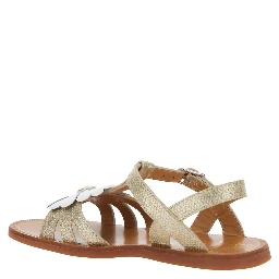 Plagette Metallic Open Toe Sandals with Daisy Flower Application on Front in Leather Girl